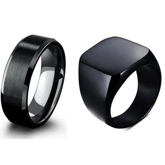 Pack Of 2 Black Titanium Ring